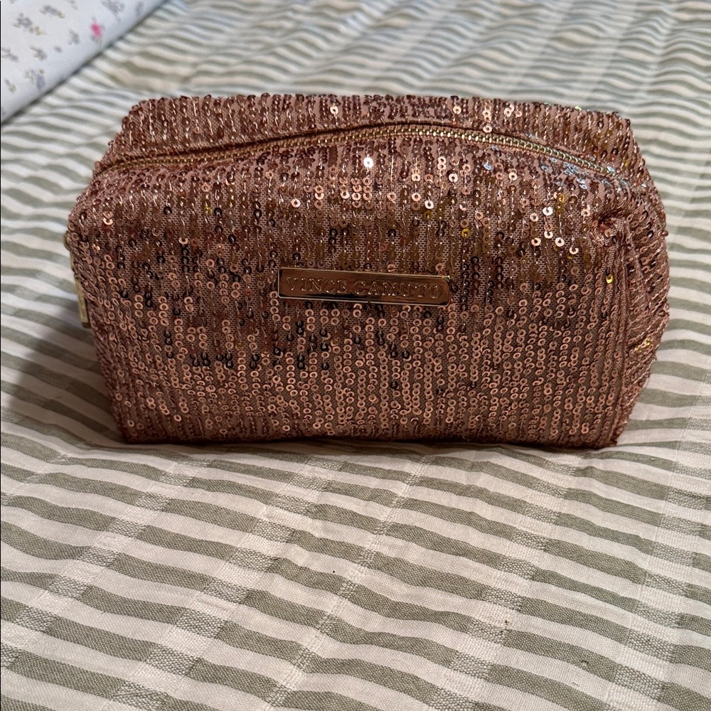Vince Camuto Rose Gold Sequin Cosmetic Case